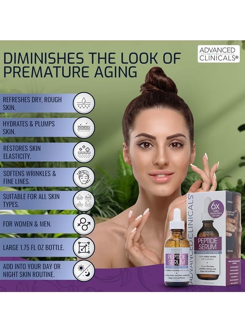 Advanced Clinicals Peptide serum for wrinkles, fine lines, and puffiness. Moisturizing and anti-wrinkle with collagen. Lifts and evens skin tone. Made with natural extracts. 52 ml - Image 3